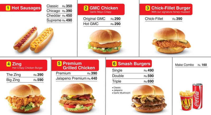 Burger deals menu