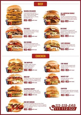 Burger Lab menu