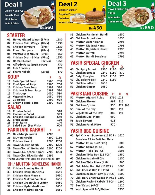 Yasir Broast Menu Deals